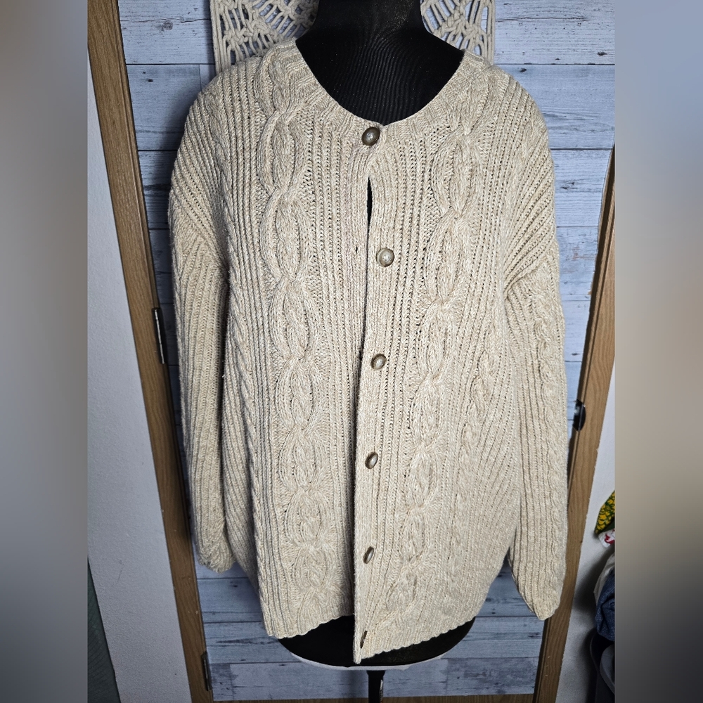Vintage Nordstrom Cotton Beige Knit Cardigan Sweater